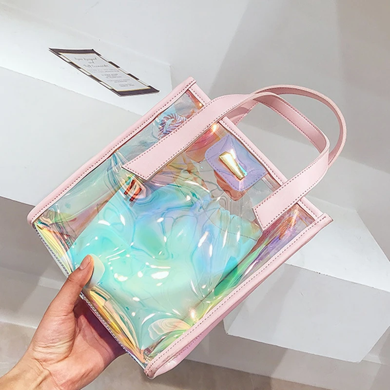 Новая женская сумка-ведро ПВХ сумка на плечо голограмма Лазерная Сумочка желе