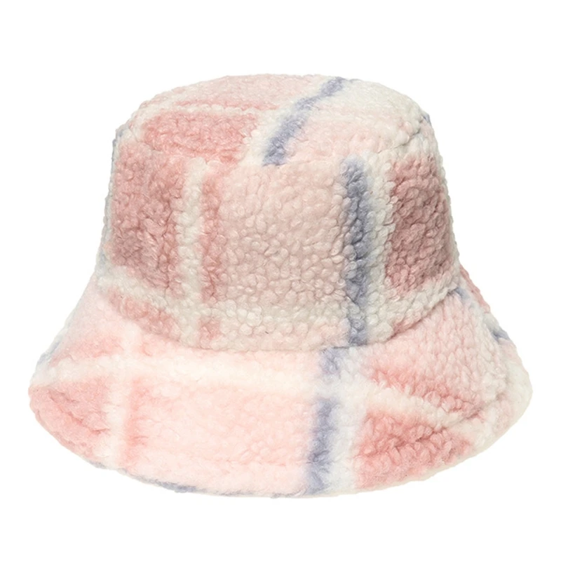

Маленькая симпатичная Рыбацкая шапка M6CC в мелкую клетку, цветная сетчатая плюшевая шапка для раковины, теплая шапка на осень и зиму, пушиста...