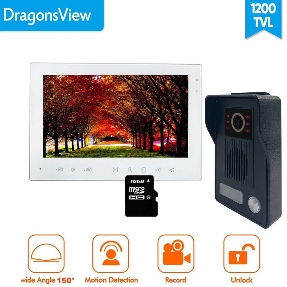 [Groothoek] Dragonsview 7 Inch Video Intercom Systeem Met Sd-kaart Video Deurtelefoon Deurbel Kits Unlock 130 graden Ir