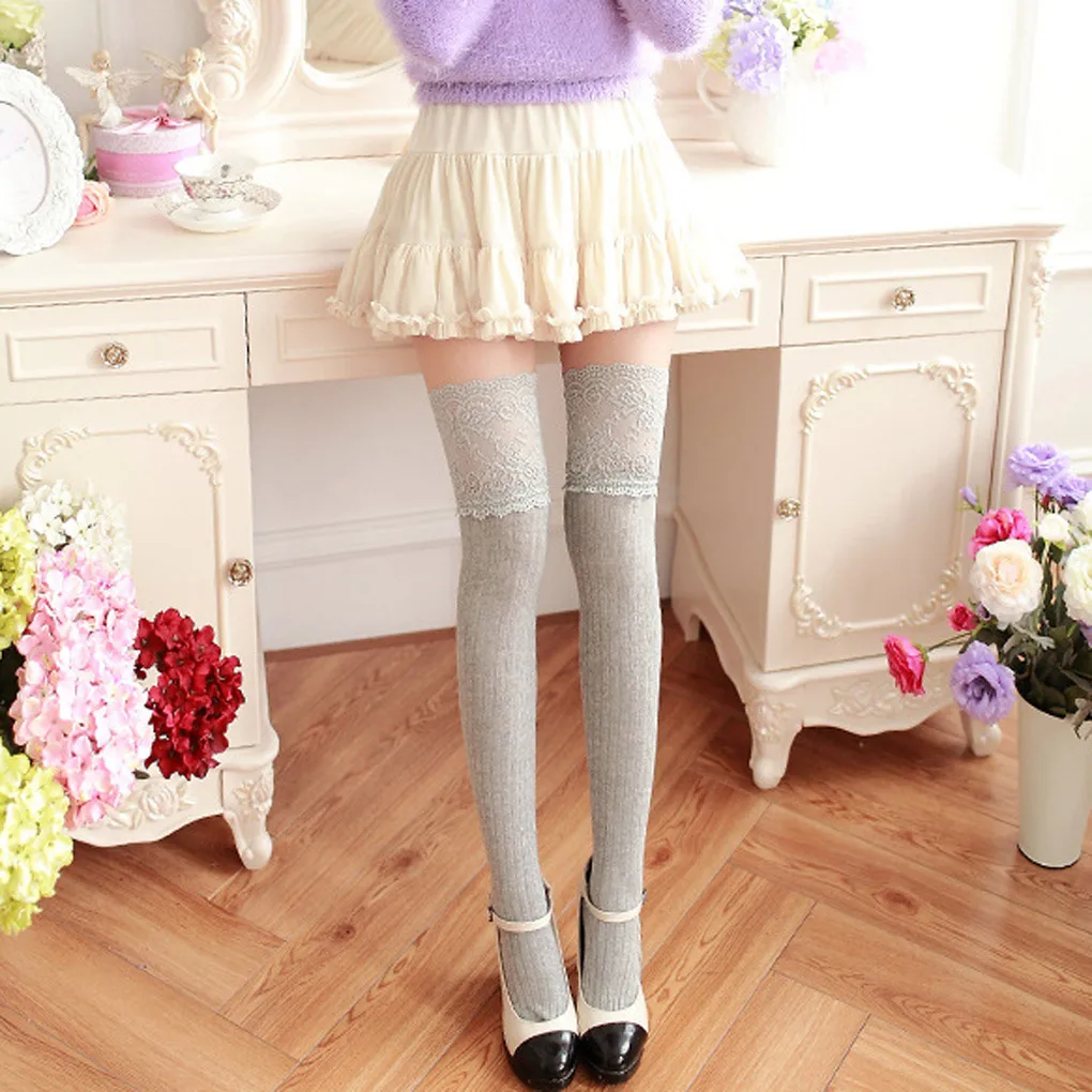 Женские носки чулки теплые до бедра выше колена длинные хлопок на шнуровке в