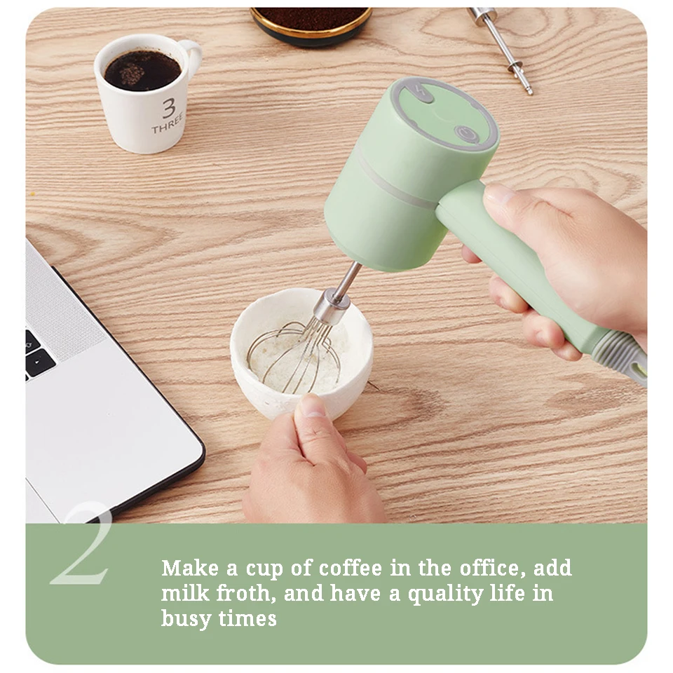 

3 Speed Wireless Electric Whisk Stainless Steel Mini USB Charging Whipped Cream Egg White Baking Automatic Mixer Kitchen Tools