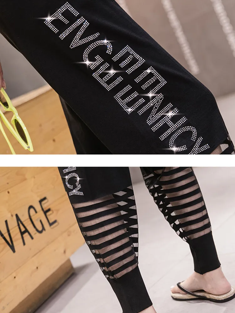 Брюки женские большого размера тонкие сетчатые спортивные штаны для отдыха с