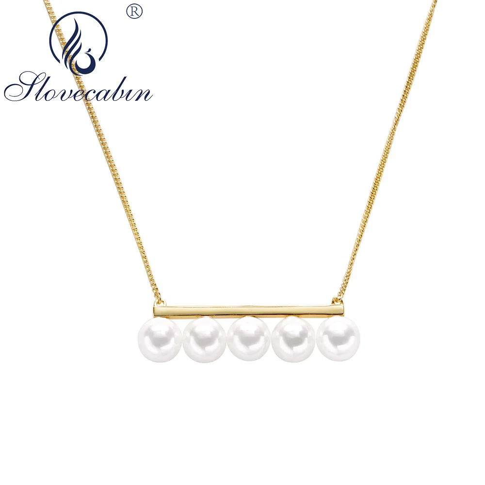 

Slovecabin 925 Sterling Silver Balance Pearl Pendant Necklaces 7-8mm Pearl Choker Women Collar Korea Japan Fashion Wedding Gift