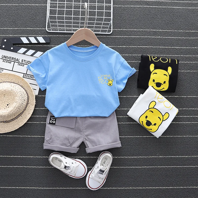 

Повседневный комплект одежды для маленьких мальчиков, новая летняя футболка с мультяшным рисунком для маленьких девочек + шорты для инстру...