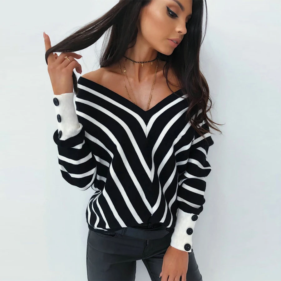 Женские теплые Полосатые блузки одежда женская зимняя Свободная Повседневная