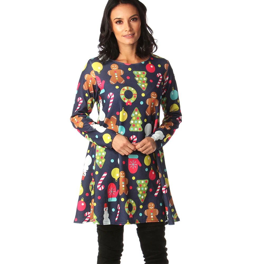 S-5XL размера плюс рождественское платье с длинным рукавом новогоднее Осеннее