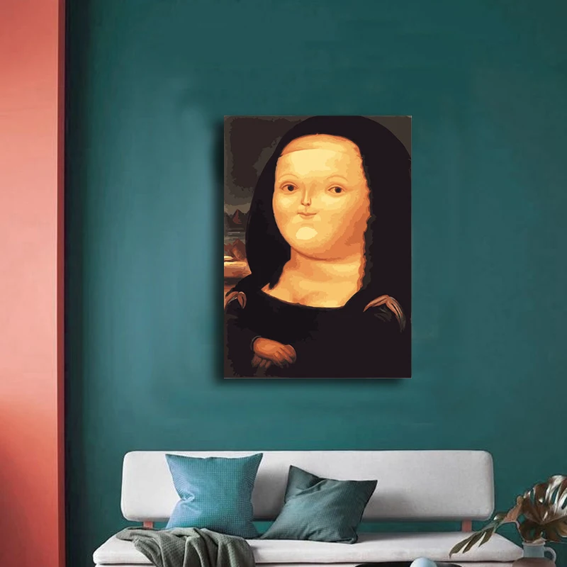 Chubby Mona Lisa smile Раскрашивание по номеру с цветом смешная всемирно известная картина