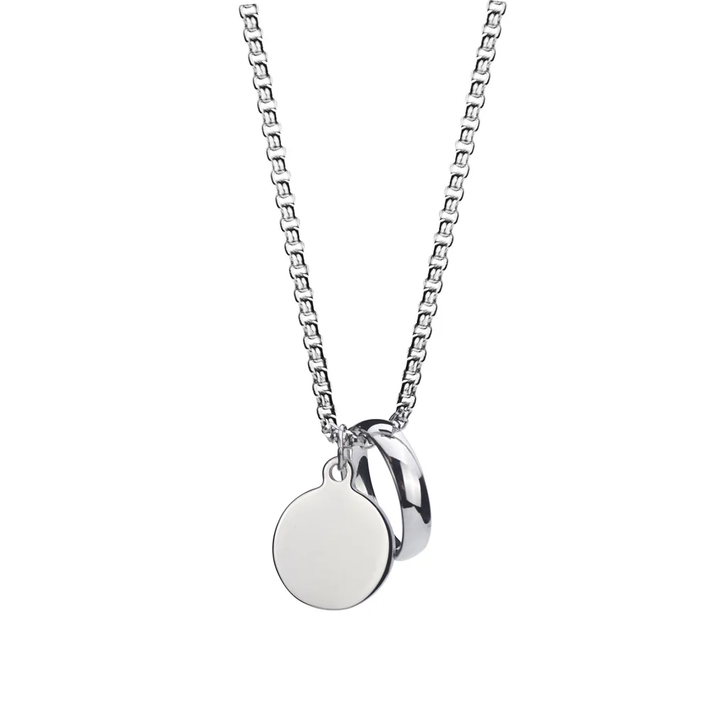 

Ring Pendant Necklace New Fashion Stainless Steel Men and Women Hip Hop Jewelry Round Chain Necklace Accessories Gifts