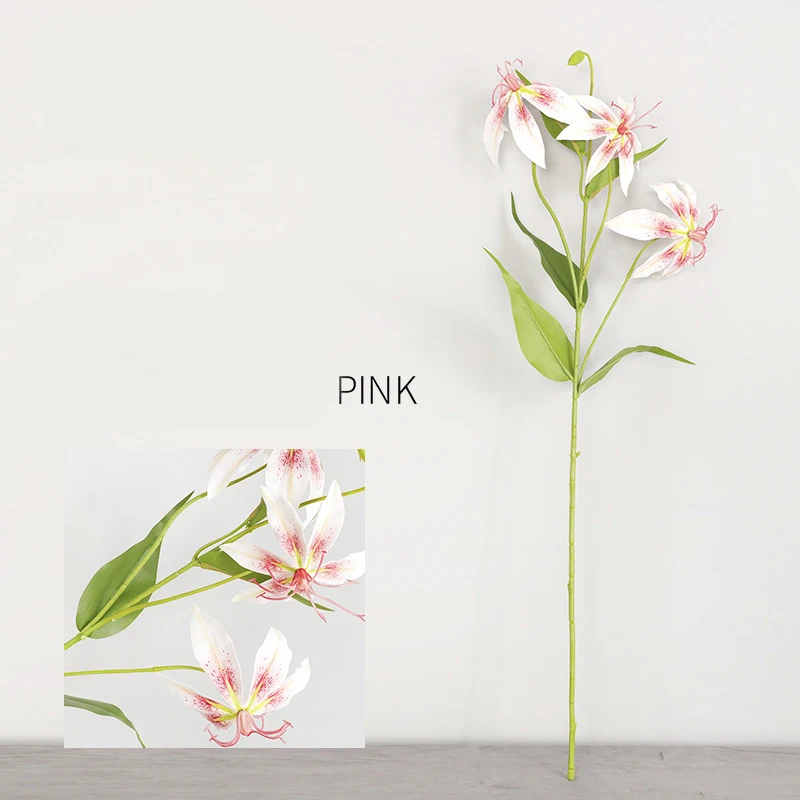 Pink 73 см 3 головы искусственная лилия букет искусственные лилии Цветы Поддельные Renanthera цветочные искусственные орхидеи ветка для дома Свадебная вечеринка Декор - Цвет: Pink