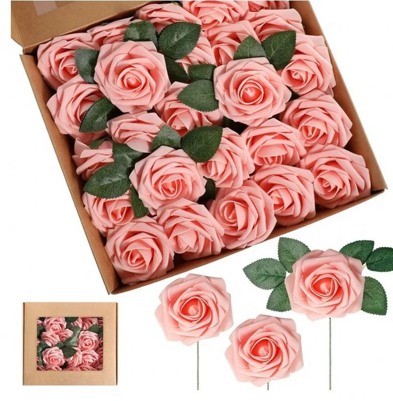 

25 Flowers/box Artificial PE Foam Rose Flowers Bride Bouquet Home Party Wedding Decoration Decorative Scrapbooking DIY Flower