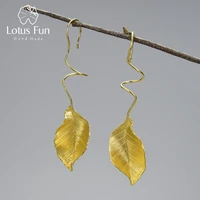 lotus fun elegant autumn leaves dangle earrings real 925 sterling silver 18k gold earrings for women gift handmade fine jewelry