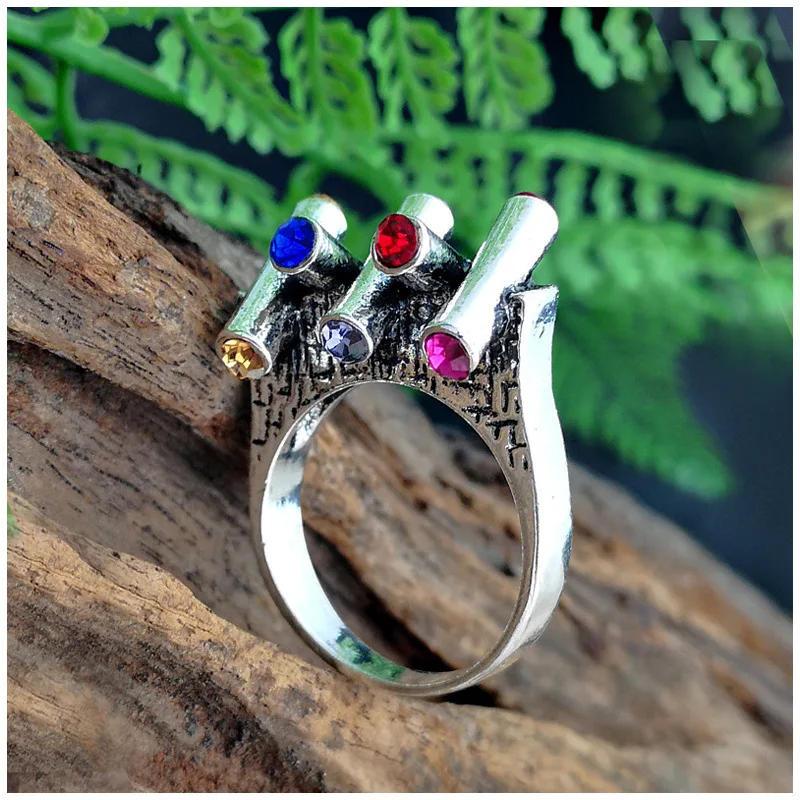 

New Creative Branch Cross Inlaid Colorful Diamond Ring European and American Ethnic Vintage Silver-Plated Ring Women's Jewelry
