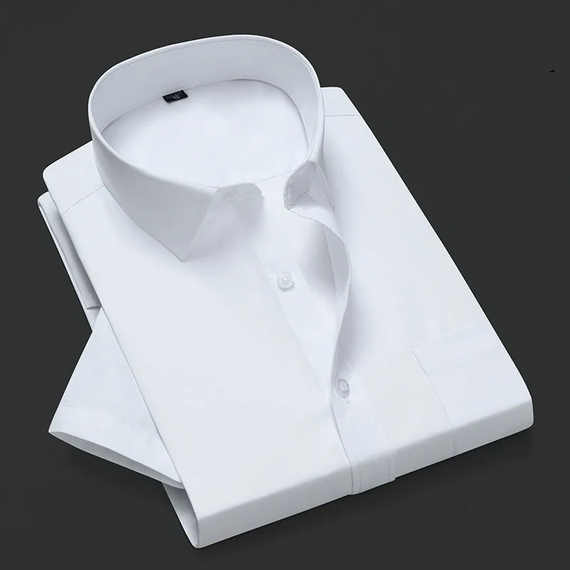 Рубашка мужская однотонная с коротким рукавом формальная сорочка Slim Fit деловая