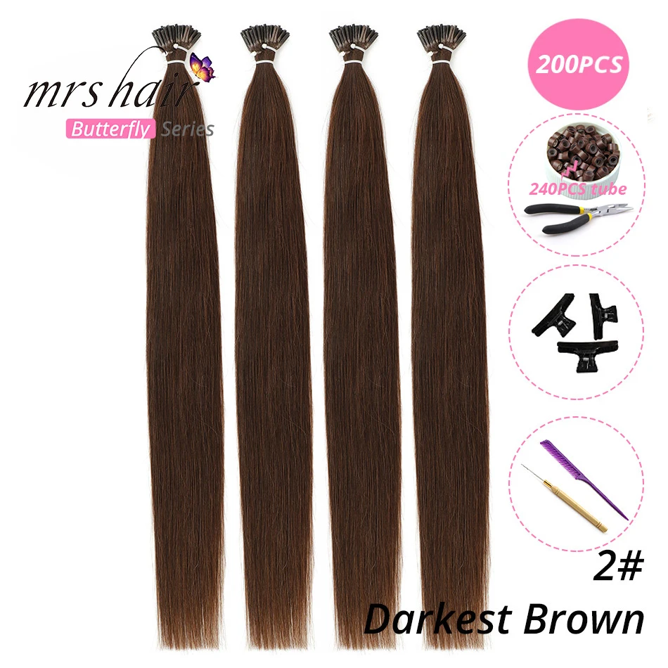 MRSHAIR, 1 г/шт., 16 дюймов, 20 дюймов, 24 дюйма, Предварительно Связанные волосы для наращивания, I Tip Machine, Remy, прямые человеческие волосы на капсулах, настоящие волосы, 50 шт - Цвет: KIT02-200