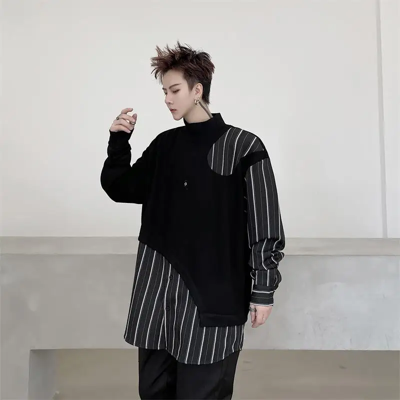 Men's Long-Sleeve Shirt Spring And Autumn New Style Personality Stitching False Two Yamamoto Style Casual Large Size Shirt