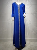 autumn arabic dress maxi loose women dubai jalabiya rhinestones muslim islam clothes moroccan caftan blue abaya party wedding