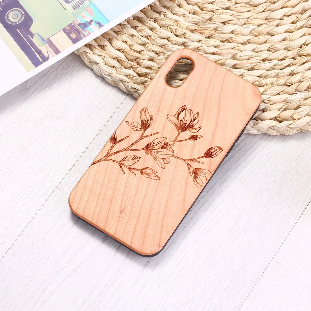 

Vintage Flower Camellia Engraved Wood Phone Case Coque Funda For iPhone 12 6S 6Plus 7 7Plus 8 8Plus XR X XS Max 11 Pro Max