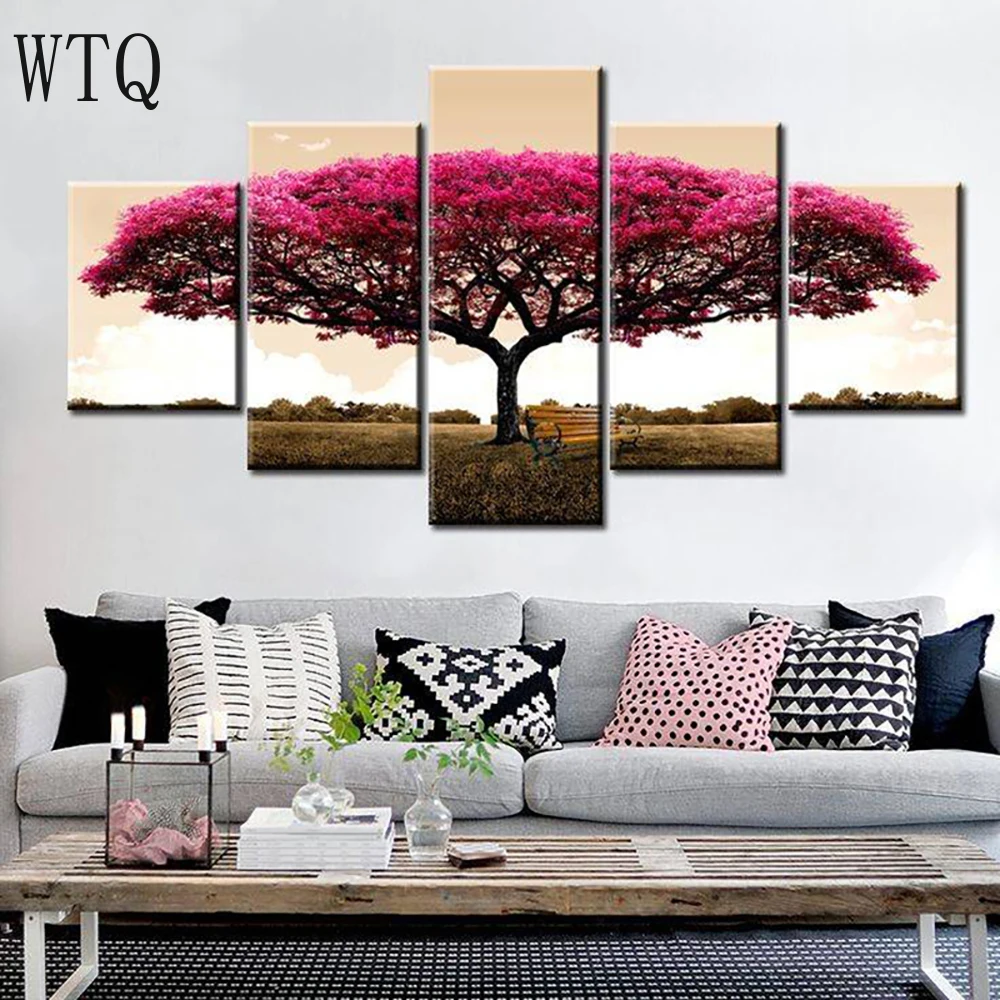 

5 панелей абстрактные деревья живопись пейзаж плакаты и принты Куадрос настенные картины для гостиной домашний декор