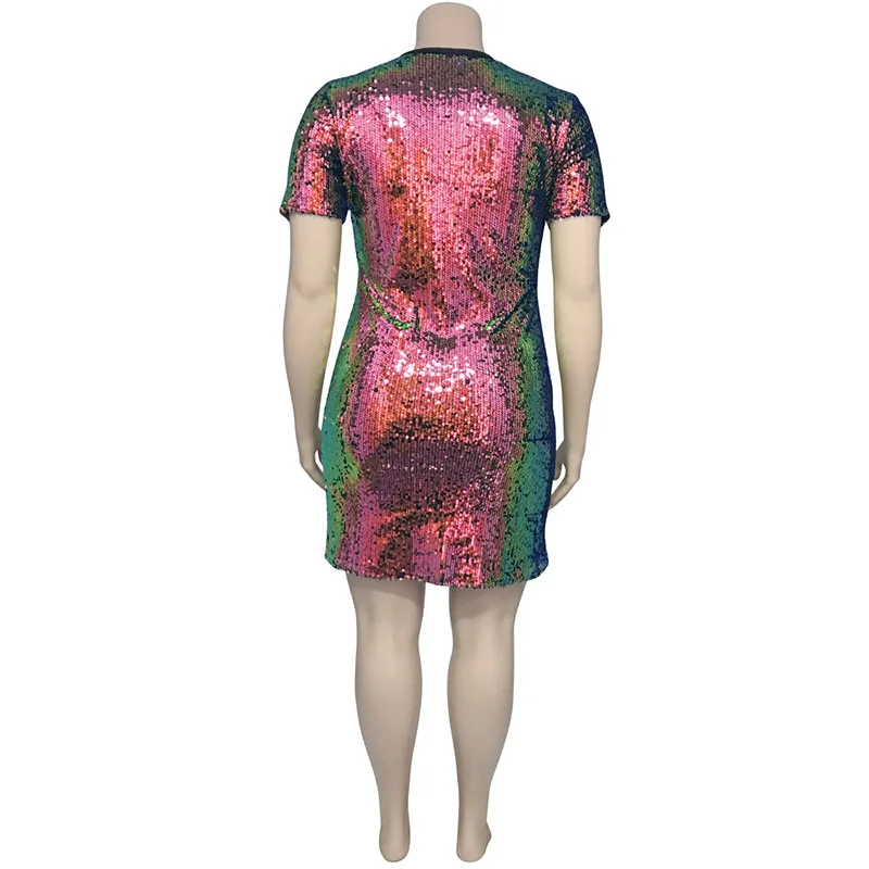 

Cross Border Supply Summer Fashion Sequin Nightclub Sexy Party European and American New Women's Large Short Sleeve Dress
