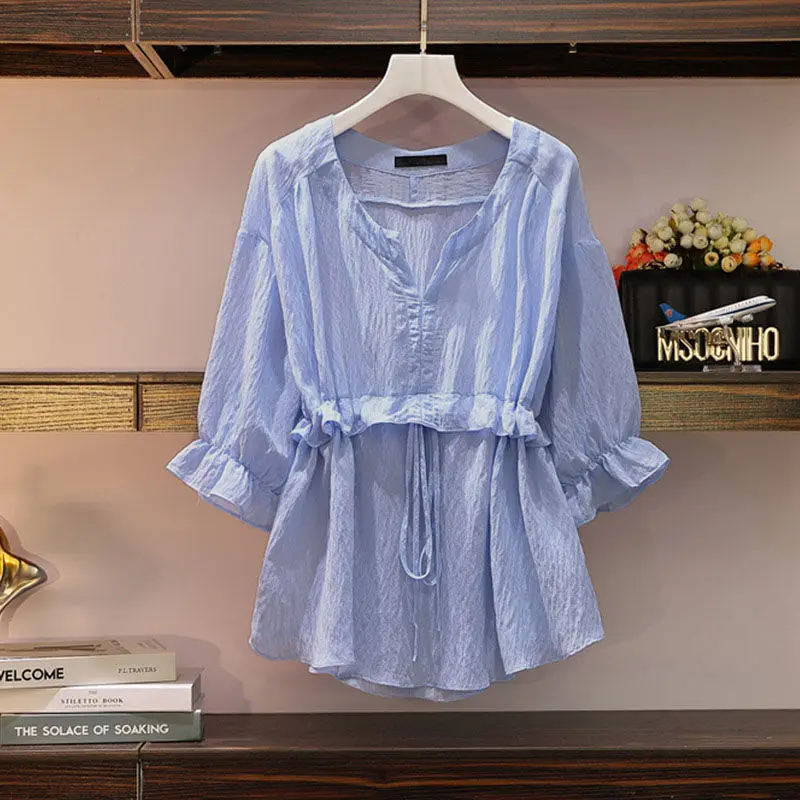 Блузка женская рубашка женский летний свободный топ с v-образным вырезом модная