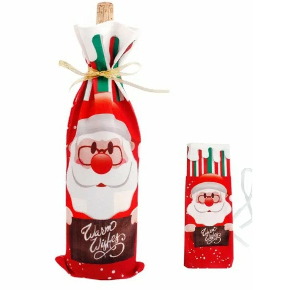 

Рождественский Набор Винных Бутылок ручной работы, подарочный пакет для винных бутылок, Санта-Клаус, снеговик, лось, красный цвет