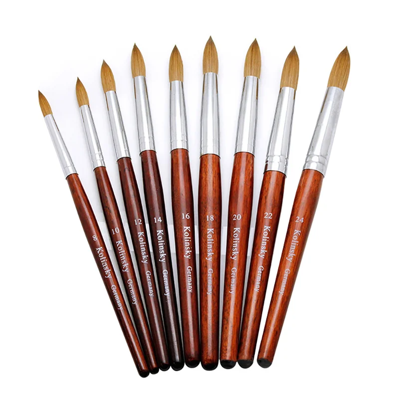 Kolinsky Round Sharp Nail Tool Wood Handle Size 8/10/12/14/16/18/20/22/24 Professional Painting Acrylic Brush | Красота и здоровье
