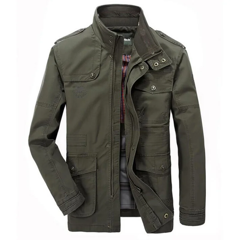

100% Cotton Jacket Men Casual Cargo Military Multi Pocket Jackets and Coats Male Chaqueta Hombre Army Long Coat 7XL Clothing