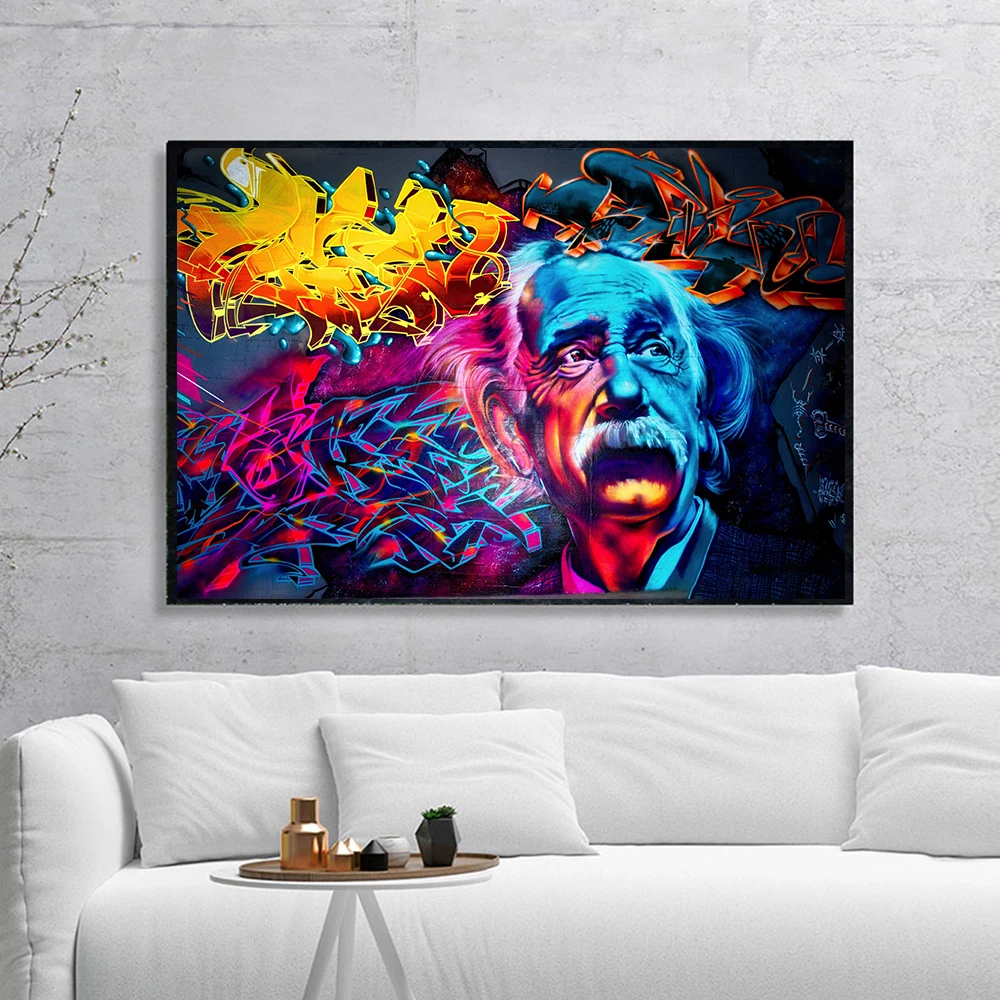 Современный уличный граффити на холсте Альберт Эйнштейн плакаты принты картина
