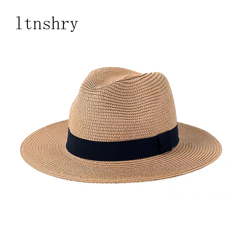 New Summer unisex Ribbon sun hat casual vacation Panama Topper hat straw hat women Beach jazz men hats Foldable Chapeau