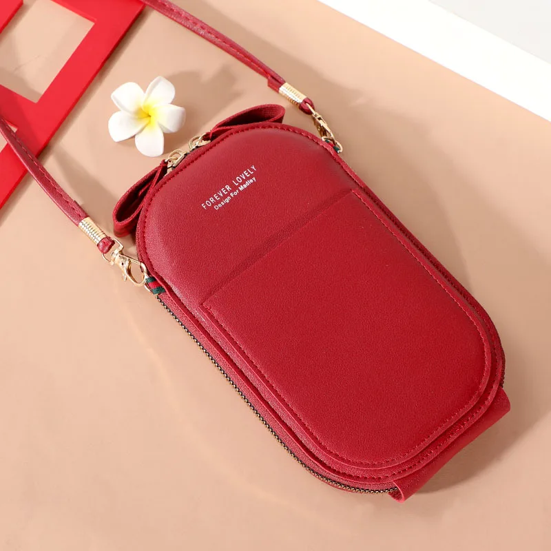 

New Fashion Women Bag Touch Screen Shoulder Cellphone Bag Mini Crossbody Bags Leather Mobile Wallet Purses Small Messenger Bag