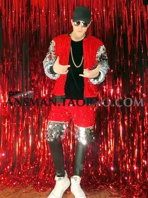 

Мужской комплект для ночного клуба Бар мужской певец DJ DS красные Золотые Зеркальные весы красочная бейсбольная форма в стиле хип-хоп костюм...