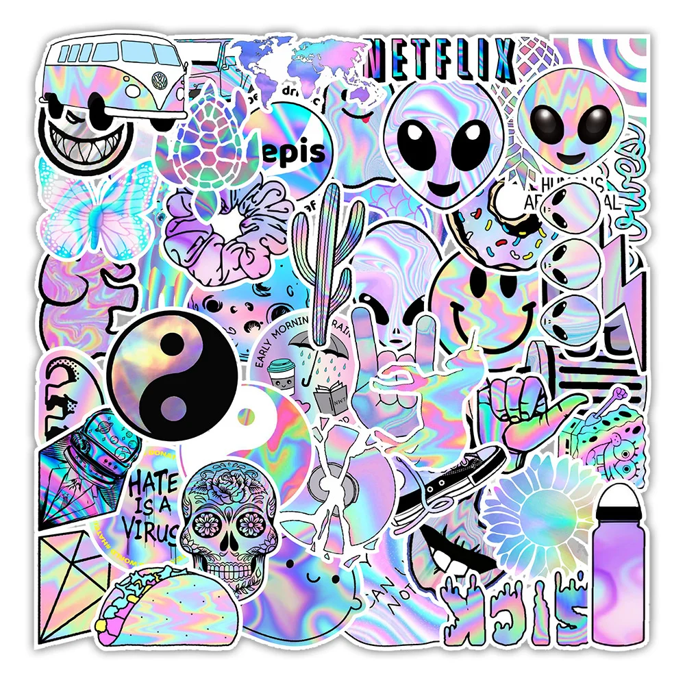 103050pcs new holographic graffiti stickers trolley case skateboard mobile phone decorative stickers wholesale free global shipping