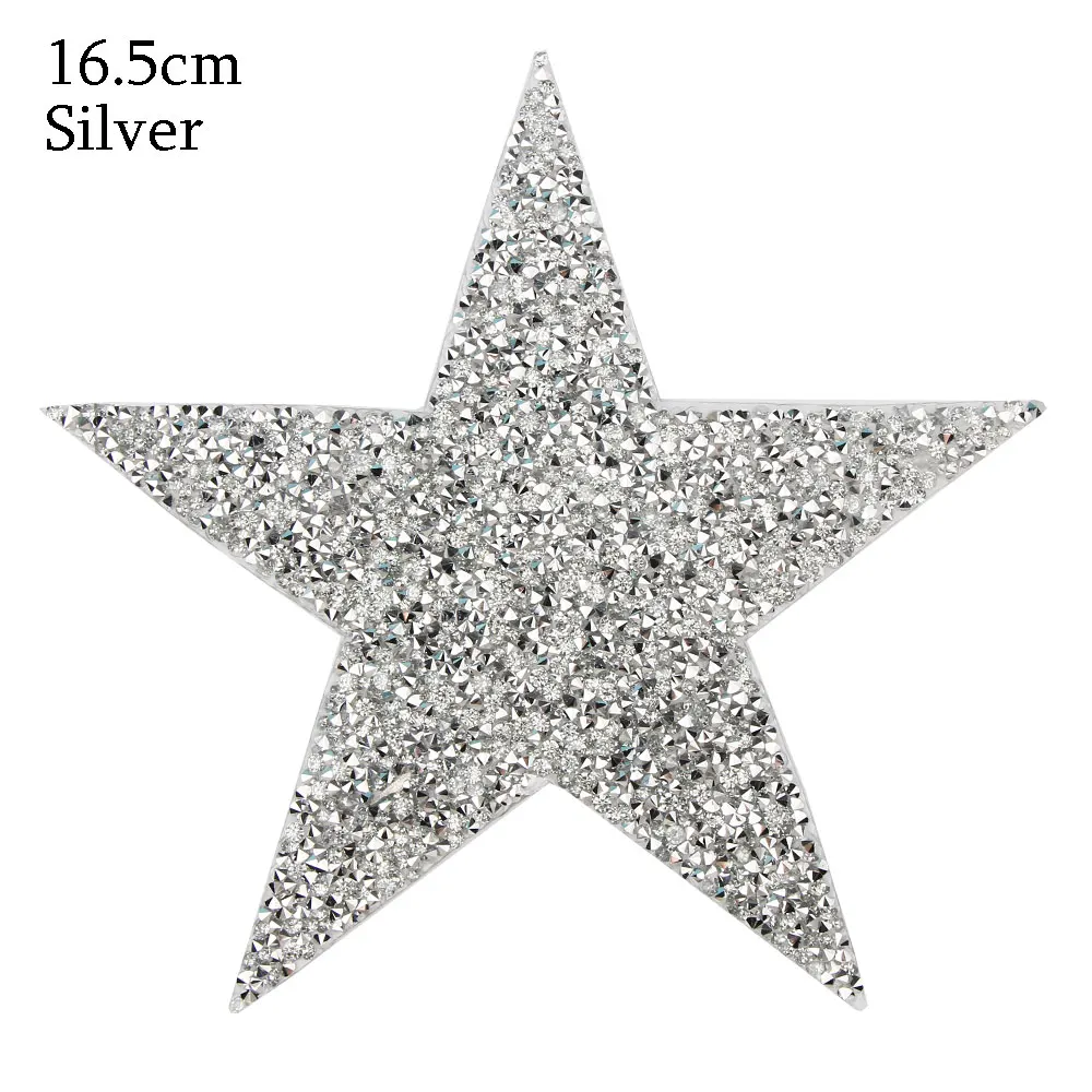 Silver 16.5cm Стразы со стразами, Звездные нашивки, поделки, мотив, железные нашивки, аппликация для теплопередачи, одежда, сумка для обуви, много размеров - Цвет: Silver 16.5cm
