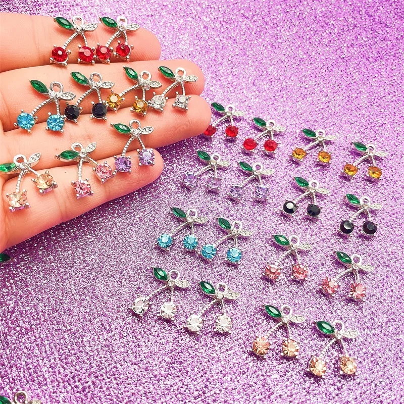 

8 Colors Charming Colorful Crystal Cherry Pendant Shiny Fruit Dangle Jewelry Accessories DIY Earrings Jewelry Making Supplies