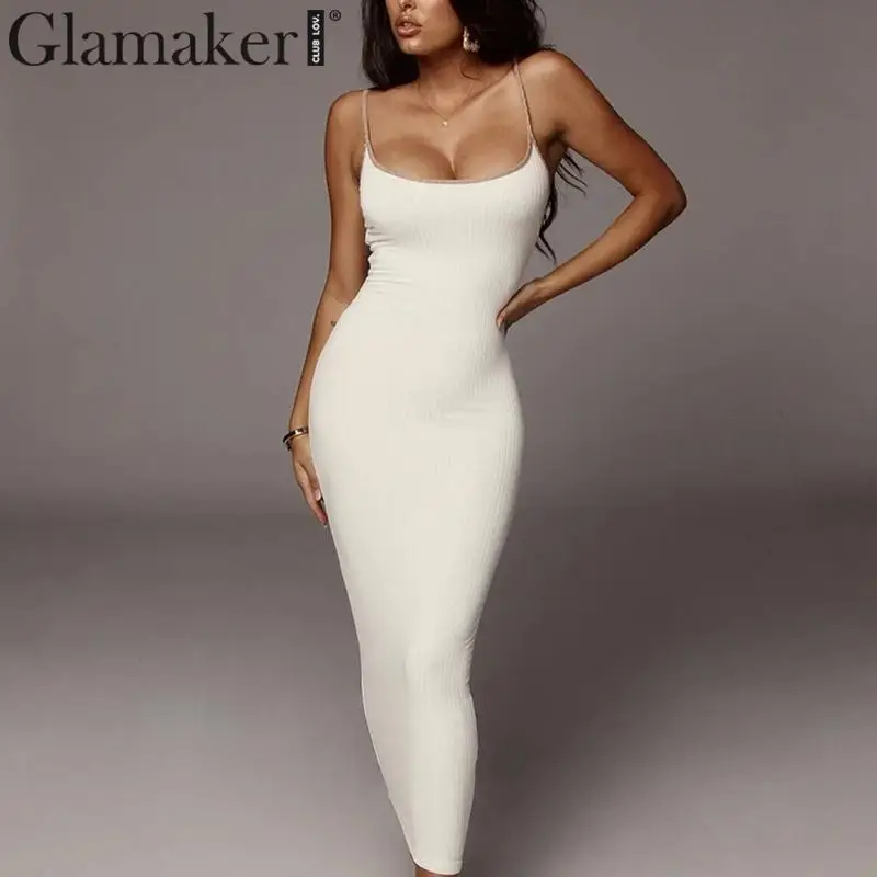 Glamaker, трикотажное облегающее платье с бретельками, женское элегантное платье без рукавов с открытыми плечами, женские вечерние платья на осень и зиму, сексуальное платье