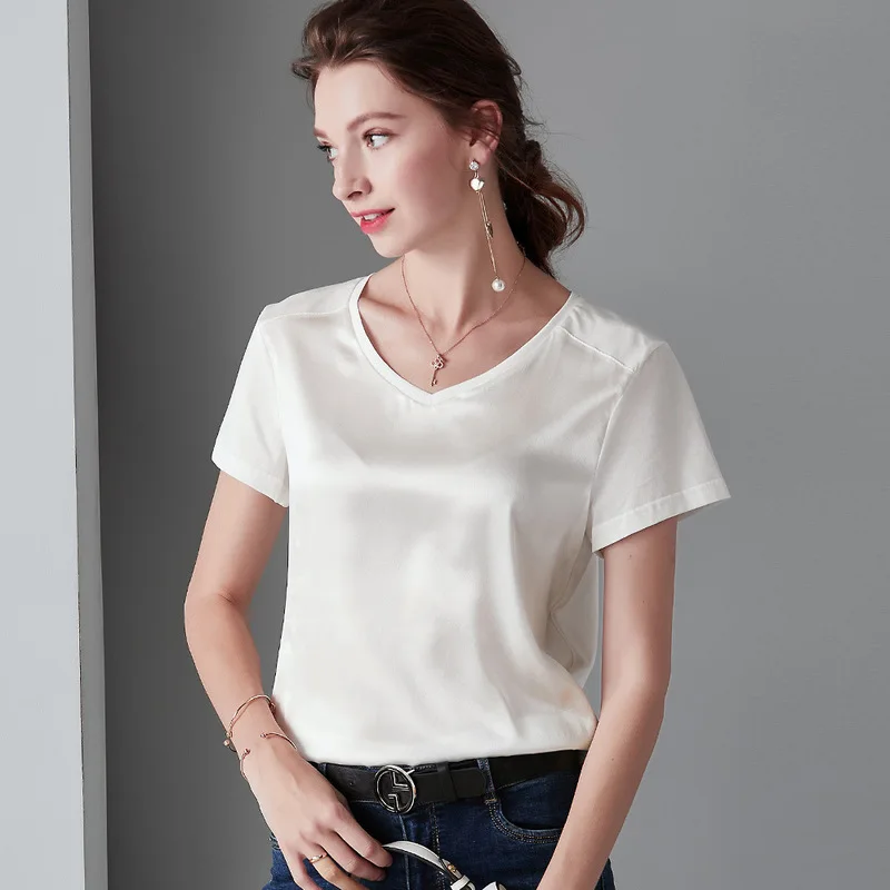 

Платье женское атласное с коротким рукавом, белая шелковая рубашка, Повседневная пикантная офисная одежда, модный топ, 4XL, размера плюс