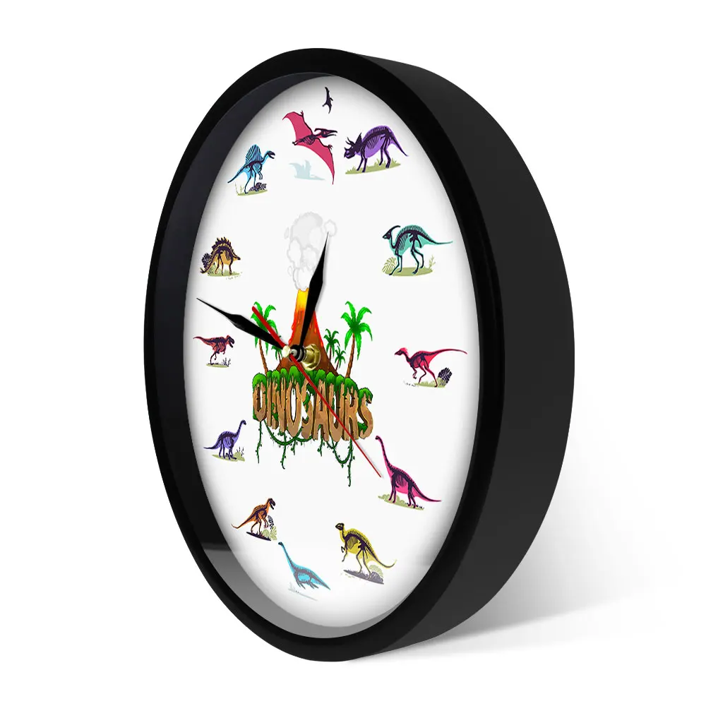 Дино скелеты с красочным рисунком акриловые настенные часы извержение вулкана