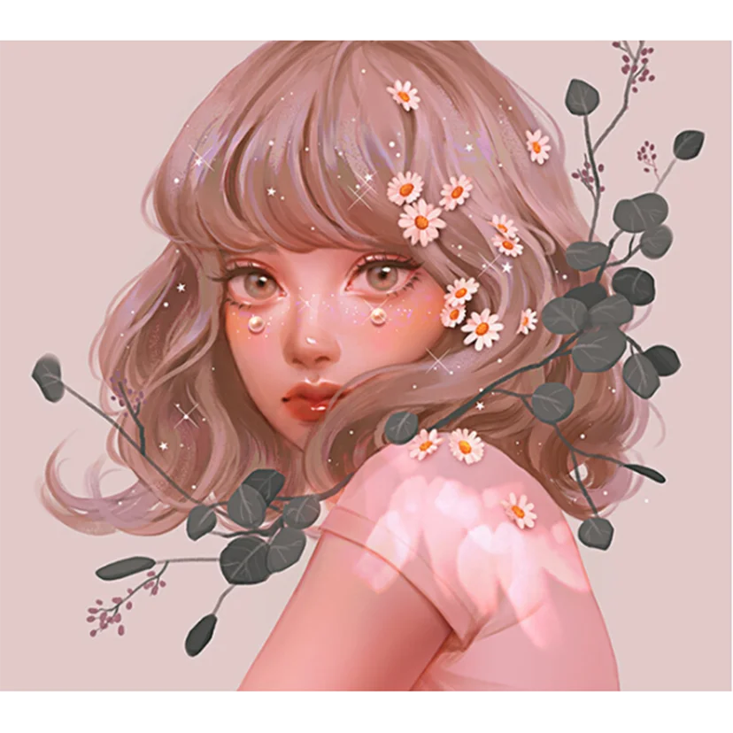 

5D DIY Diamond Painting Square/Round Diamond Character Painting Curly Hair Beauty Beauty Picture Cross Stitch Mosaic Gift TX1099
