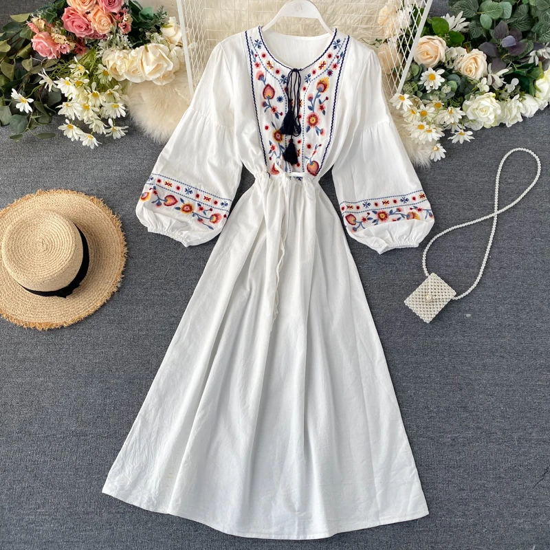 Винтажное платье с цветочной вышивкой праздничный женский Макси Сарафан 2021
