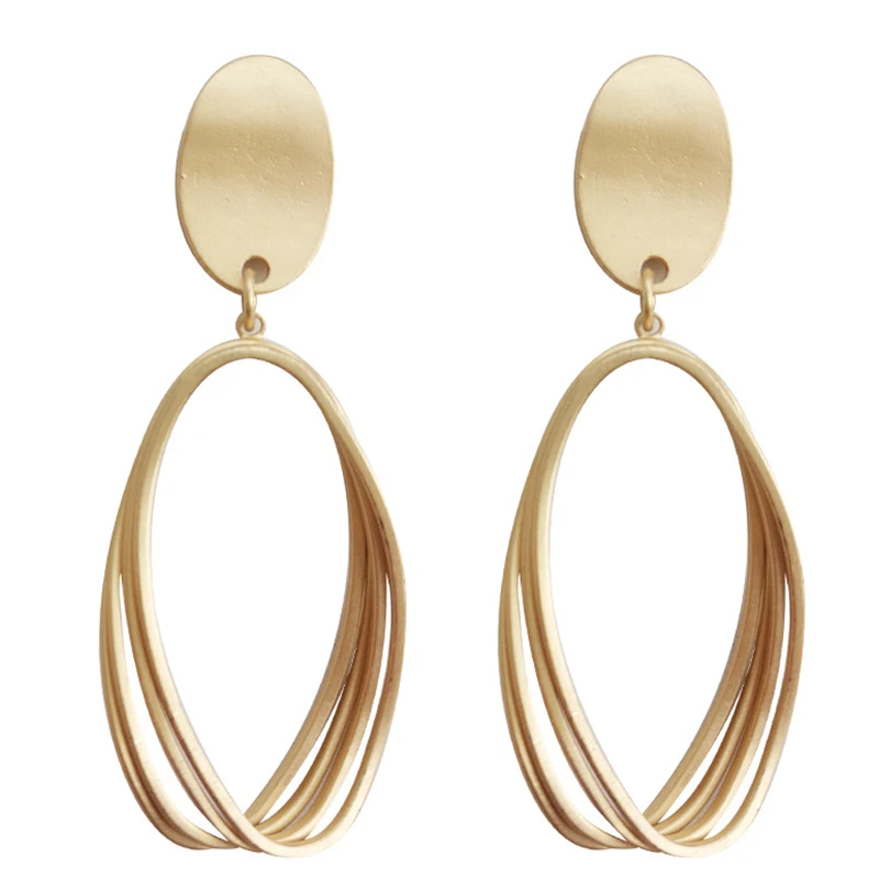 

Matte golden geometric ellipse all-match earrings temperament long alloy beautiful unique fashion girl simple jewelry