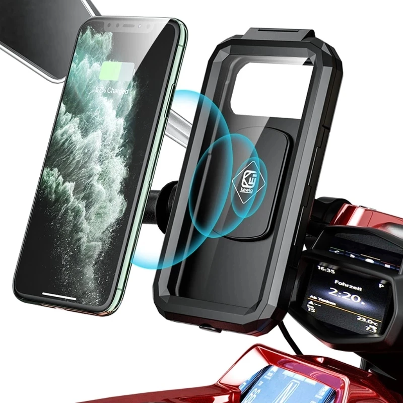 

Waterproof Case Bike Bicycle Motorcycle Phone holder with Wireless Charger Handlebar 3 to 6.8" Mount Bag Motorbike Scooter Stand