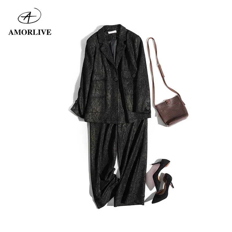 Женский Блестящий деловой костюм Метеорит Осенний Повседневный пиджак и брюки| |