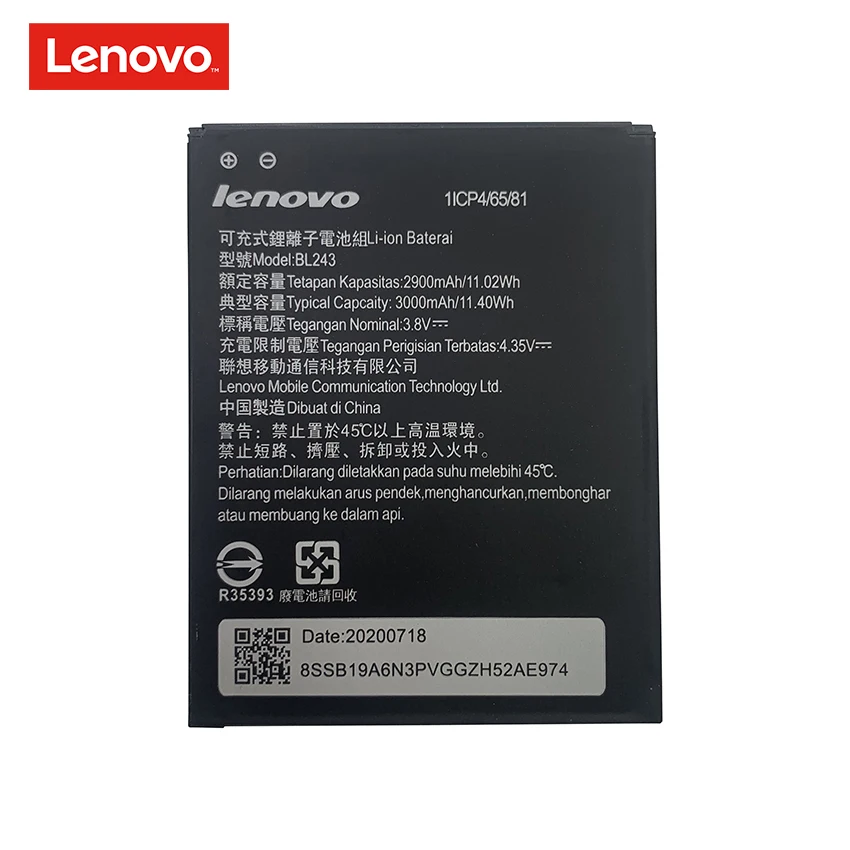 100% Оригинальный BL243 мобильный телефон Крышка батарейного отсека для Lenovo K3