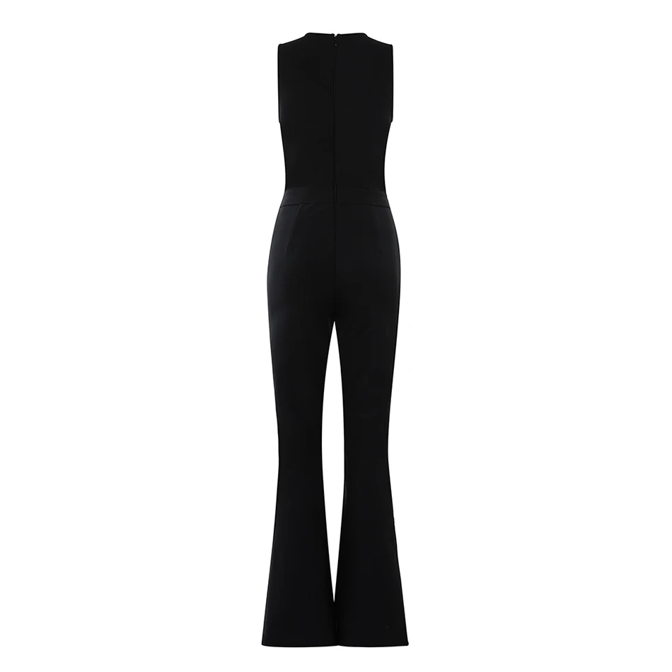 

2019 New Hollow Out O-Neck Pierced Sexy Trumpet Long Jumpsuit Women'S Sexy Party Sleeveless Long Bandage Jumpsuit Club Party