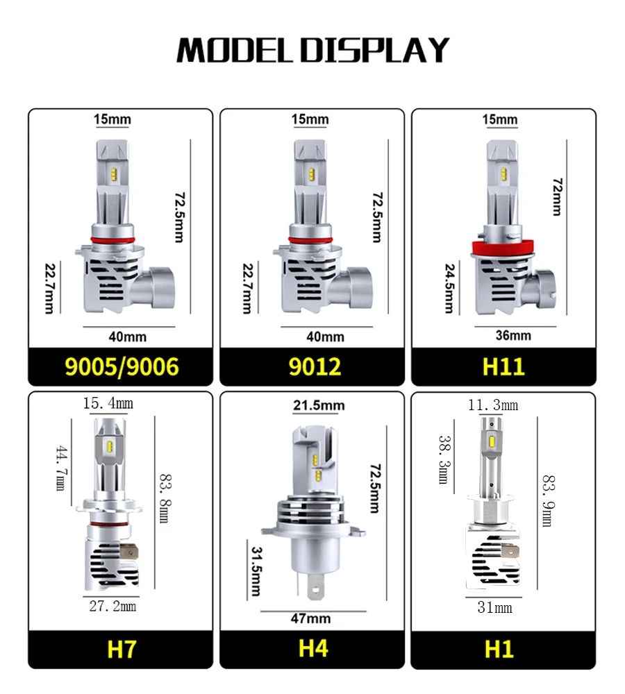 2x мини H7 H1 светодиодный H11 H8 H9 HB3 HB4 фар автомобиля зэс чип 55 Вт 12000LM 6500K 9012 HIR2 H4