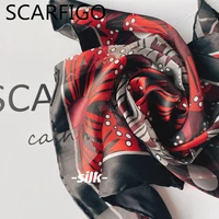scarfigo square 100 silk scarf women fashion print small neck scarves 5050cm handkerchief