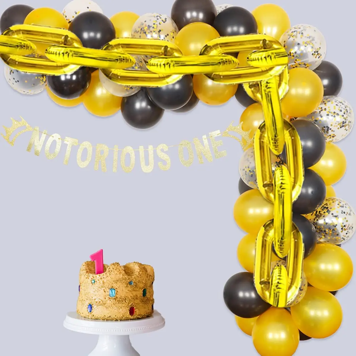 Decoraciones para el primer cumplea&ntilde;os del beb&eacute;, cartel de The Notorious One, cadena de oro negro, guirnalda de globos, Kit de arco para cumplea&ntilde;os de Hip Hop para ni&ntilde;o-2