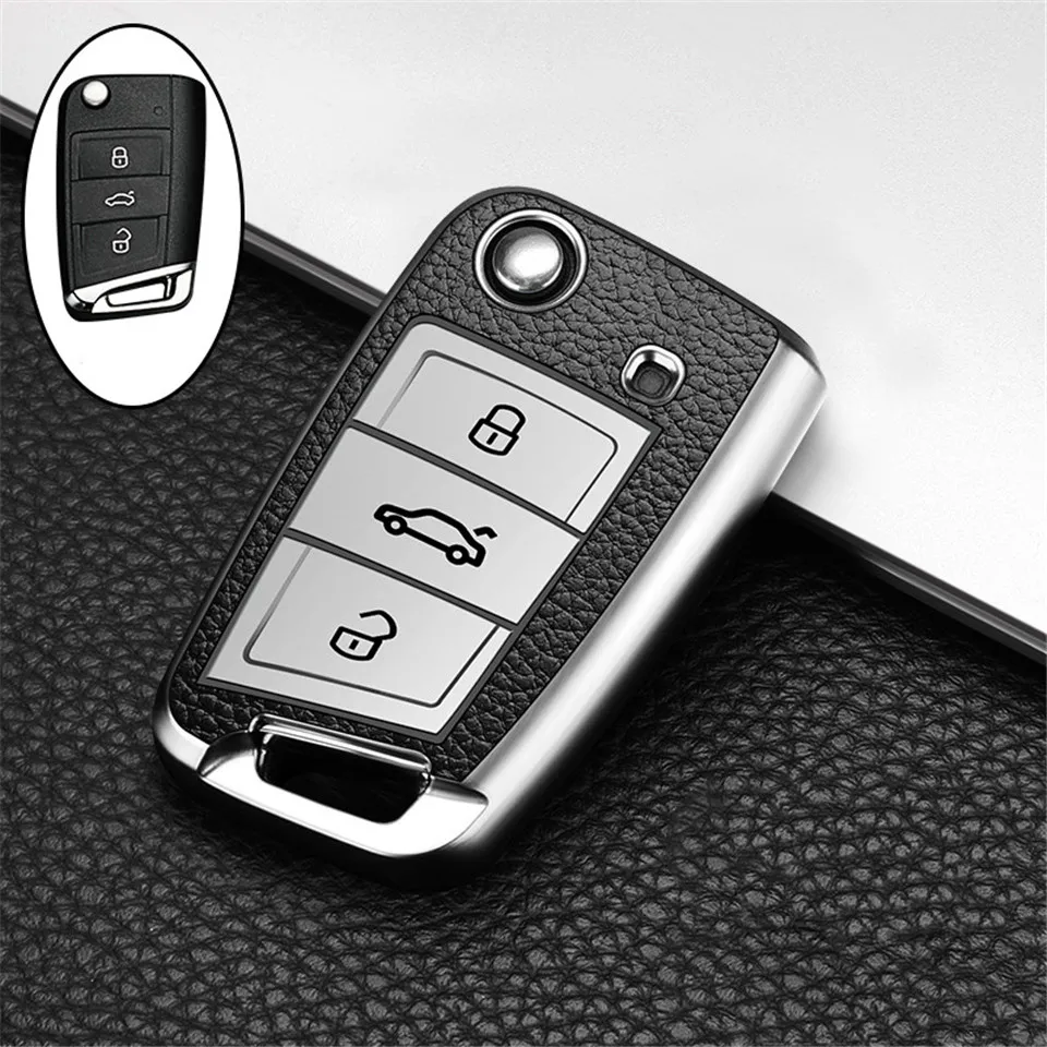 

Car Key Case Cover For Volkswagen VW Polo Golf 7 MK7 Tiguan passat For Skoda Octavia Kodiaq Karoq For Seat Ateca Leon Key Bag