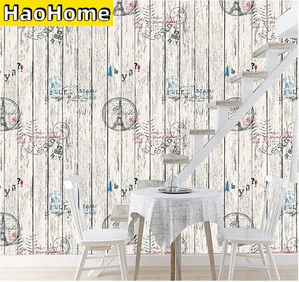 HaoHome башня под древесину, винтажная пленка и наклейка, Настенная бумага, Настенная бумага, декоративные деревянные самоклеящиеся покрытия, подкладка для полки, рулон - изображение
