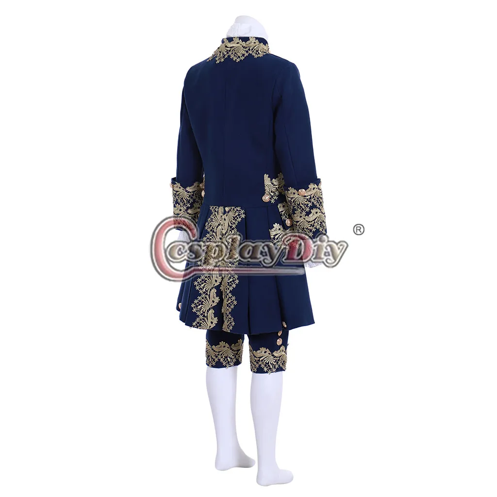 Cosplaydiy 18 й век рококо синий шерстяной Женский Мужской элегантный британский